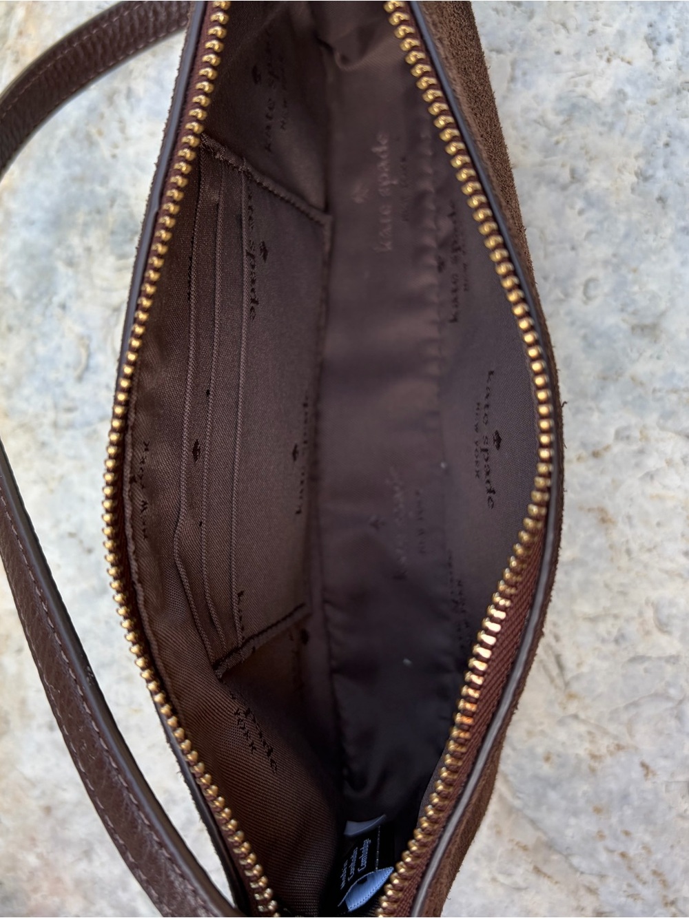Kate Spade Gemini Suede convertible wristlet in hot fudge - Picture 3 of 3